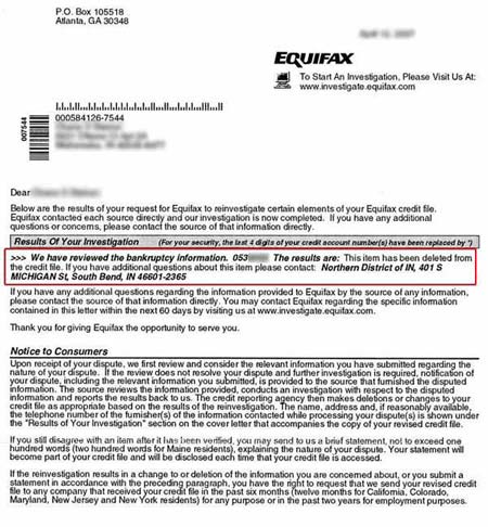 Bankruptcy Removed from Equifax